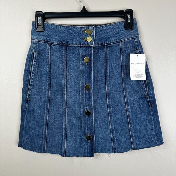 NEW FRAME Le Panel Cut Off Button Front Denim Mini Jean Skirt in Skylar Size 24 - Picture 1 of 11